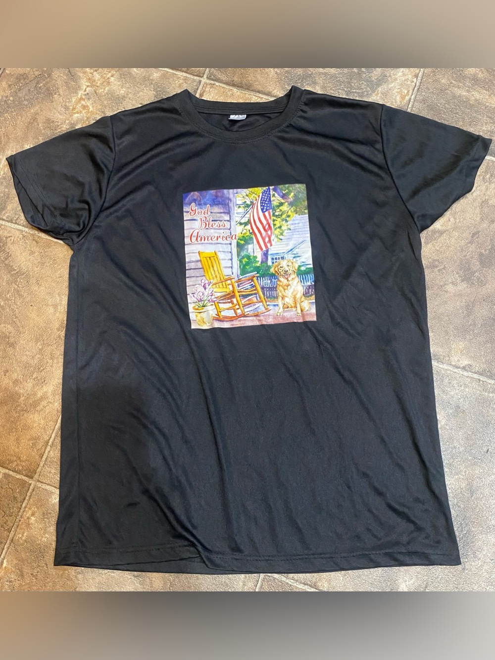 Black Short Sleeve Tee with Patriotic Porch Graphic
